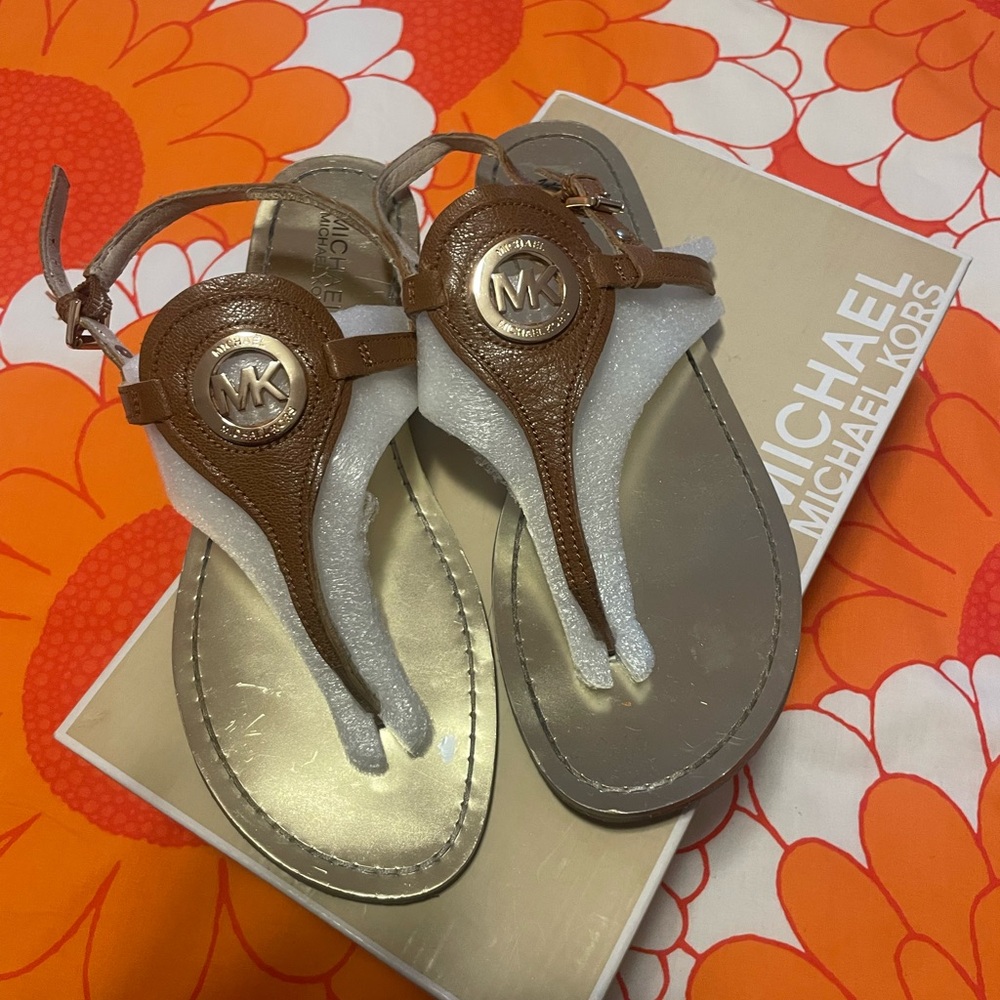 Michael Kors Tan and Silver Sandals